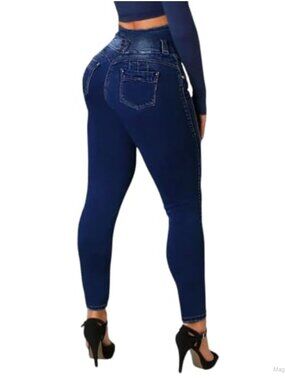High Waist Skinny Jeans Stretchy Button Fly Tummy Control Denim Pants